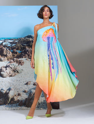 Pina colada one-shoulder asymmetrical dress