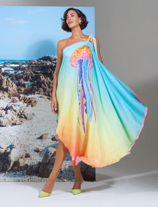 Pina colada one-shoulder asymmetrical dress