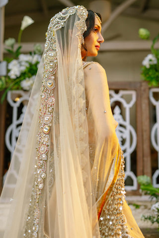 Mrigakshi blush pink lehenga and veil set