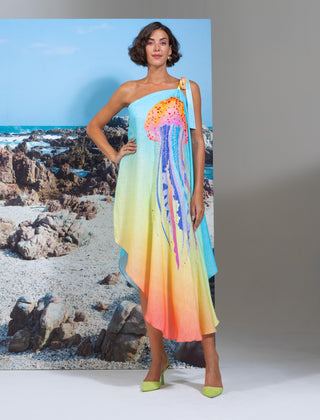 Pina colada one-shoulder asymmetrical dress