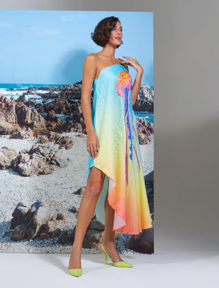 Pina colada one-shoulder asymmetrical dress