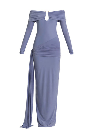 Aleksy Peri Blue Fitted Gown by Deme By Gabriella, available on Indiaspopup.com