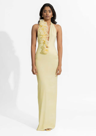 Adela Butter Yellow Fitted Gown by Deme By Gabriella, available on Indiaspopup.com