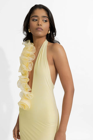 Adela Butter Yellow Fitted Gown by Deme By Gabriella, available on Indiaspopup.com