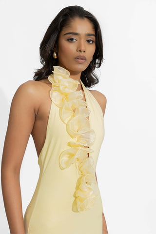 Adela Butter Yellow Fitted Gown by Deme By Gabriella, available on Indiaspopup.com