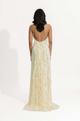 Ela Off-White Halter Gown by Deme By Gabriella, available on Indiaspopup.com