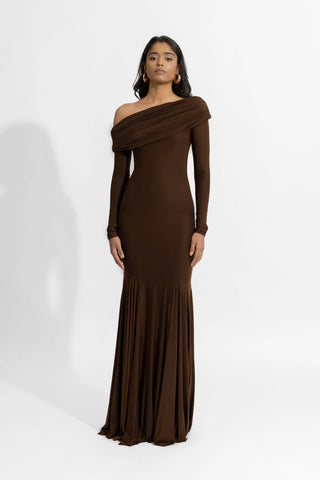 Irene Espresso Brown Gown by Deme By Gabriella, available on Indiaspopup.com