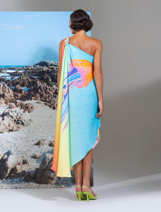 Pina colada one-shoulder asymmetrical dress
