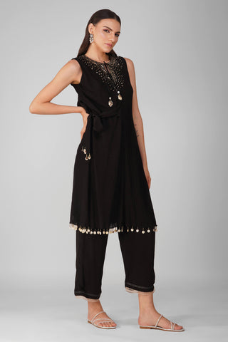 Devyani Mehrotra-Black Asymmetric Tunic And Pants-INDIASPOPUP.COM