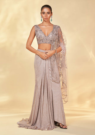 Dolly J-Bonita Metallic Drape Sari Gown Set-INDIASPOPUP.COM