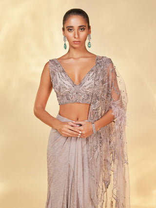 Dolly J-Bonita Metallic Drape Sari Gown Set-INDIASPOPUP.COM