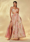 Pink floral printed corset top and lehenga