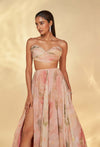 Pink floral printed corset top and lehenga