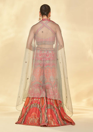 Kalista-Pink Orange Embroidered Sharara Set-INDIASPOPUP.COM