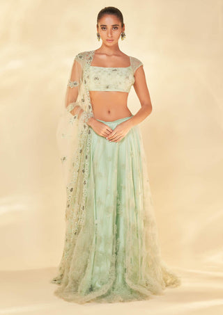 Shehla Khan-Mint Green Embroidered Lehenga Set-INDIASPOPUP.COM