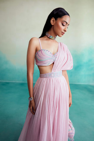 The Right Cut-Orchid Pink Bloomsy Skirt And Sari-INDIASPOPUP.COM