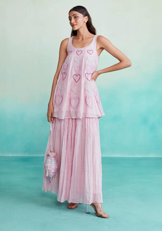 The Right Cut-Pink Rosette Kurta And Sharara-INDIASPOPUP.COM