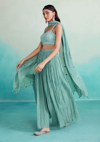 The Right Cut-Spearmint Pleated Sharara Set-INDIASPOPUP.COM