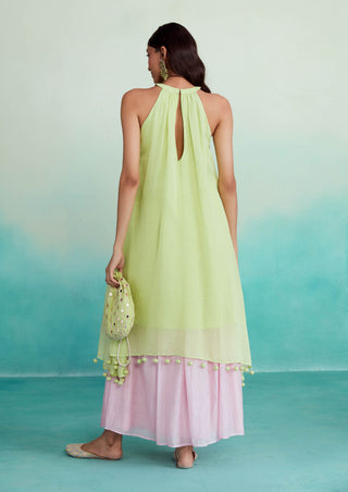 The Right Cut-Lime And Pink Kurta And Skirt-INDIASPOPUP.COM