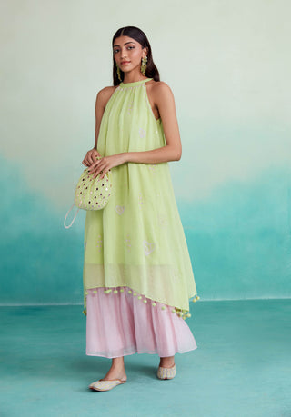 The Right Cut-Lime And Pink Kurta And Skirt-INDIASPOPUP.COM