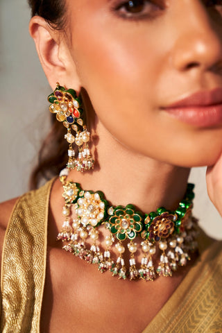 Aawanya navratan navratan choker and earrings