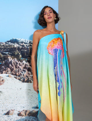 Pina colada one-shoulder asymmetrical dress
