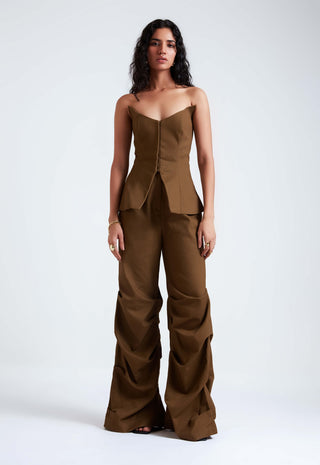 Gisele military olive strapless top and pants