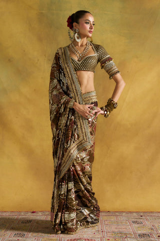 Param Sundari olive sari set