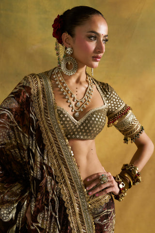 Param Sundari olive sari set