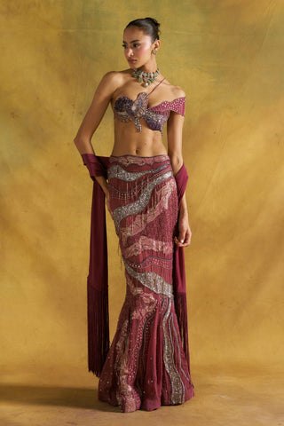 Lehrer Mehboba wine fishcut skirt set