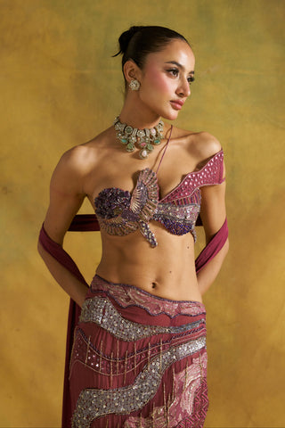 Lehrer Mehboba wine fishcut skirt set