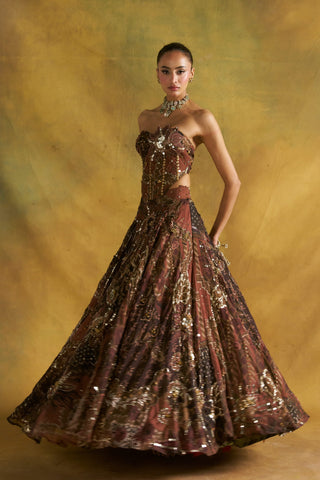 Ramta Jogi mocha corset lehenga