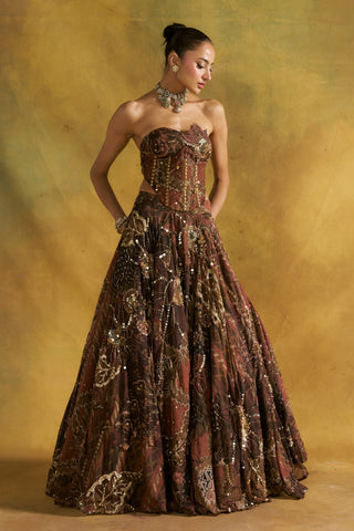 Ramta Jogi mocha corset lehenga