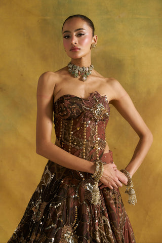 Ramta Jogi mocha corset lehenga