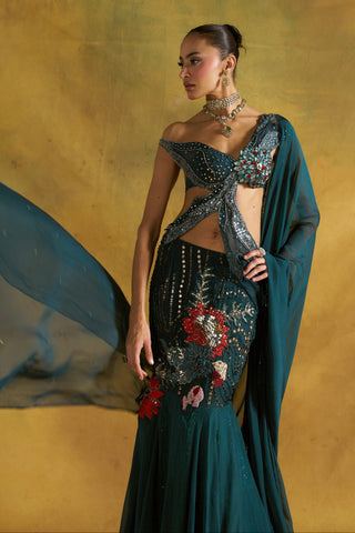 Sholon Si teal fishcut skirt set