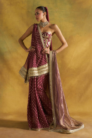 Jamuni wine corset sari set