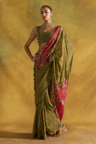 Janejaan olive sari set