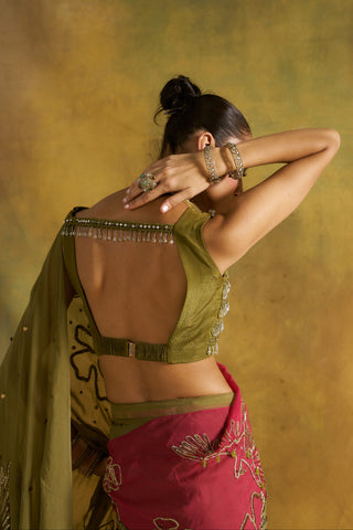 Janejaan olive sari set