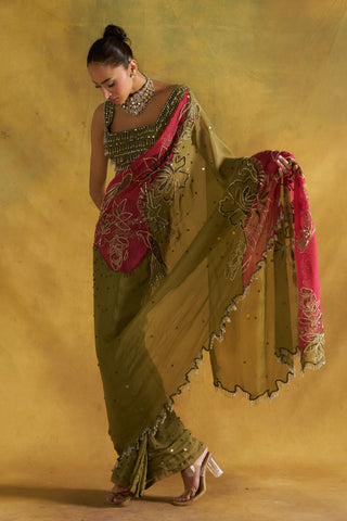 Janejaan olive sari set