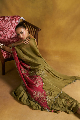 Janejaan olive sari set