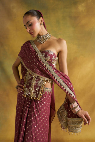Jamuni wine corset sari set