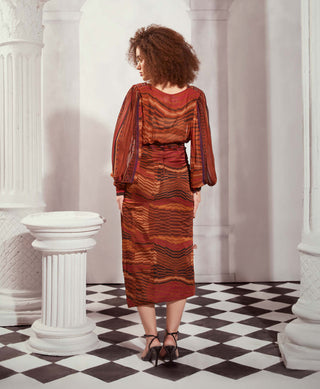 Nikita Mhaisalkar-Tangerine Byzantine Asymmetric Skirt-INDIASPOPUP.COM