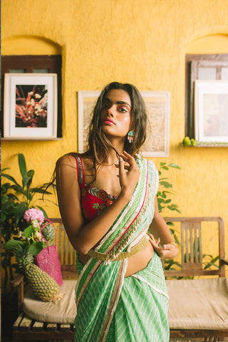 Green leheriya sari set