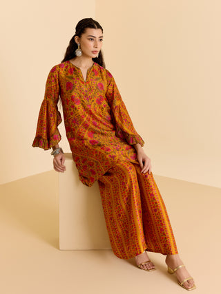 Yellow and multi sreshtha kurta and palazzo
