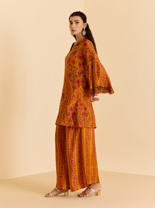Yellow and multi sreshtha kurta and palazzo