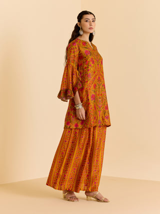 Yellow and multi sreshtha kurta and palazzo