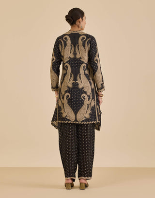 Black and beige dancing paisley kurta and pants