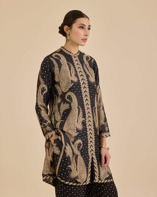 Black and beige dancing paisley kurta and pants
