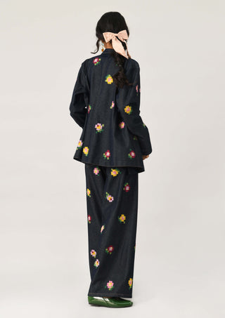 Hezhangensis embroidered wide-leg jeans