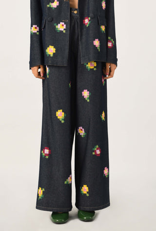 Hezhangensis embroidered wide-leg jeans